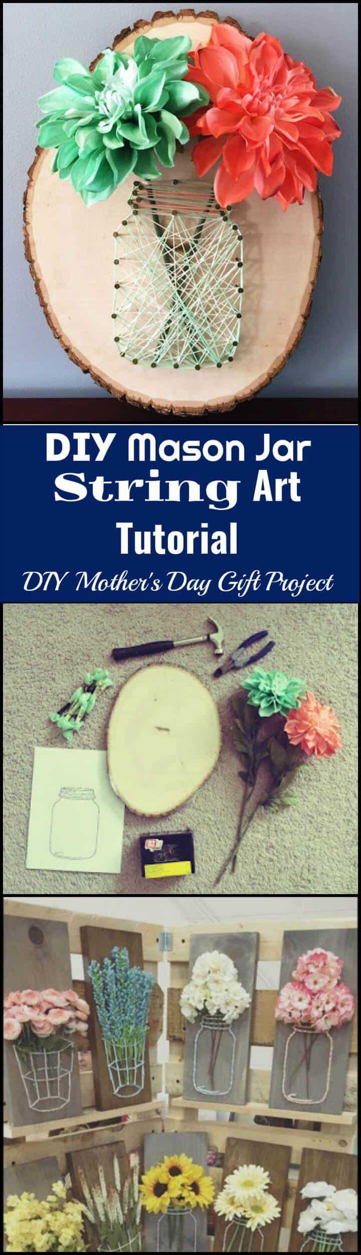 DIY Mason jar string art idea de regalo para el día de la madre